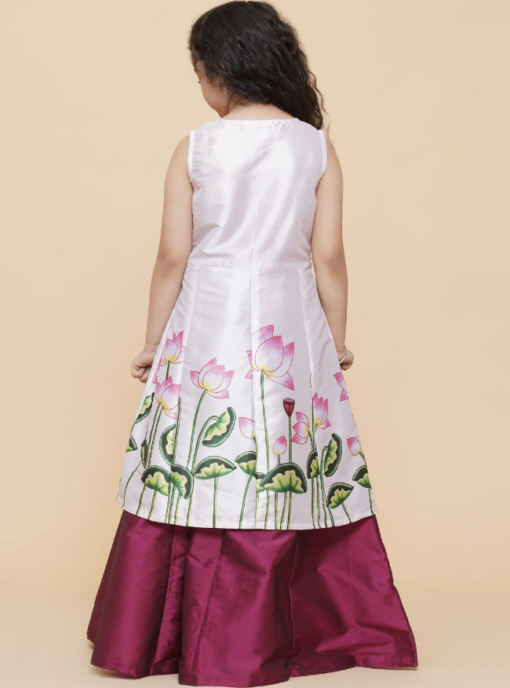 Maroon Lehenga white Floral Flared Design Top - Image 2